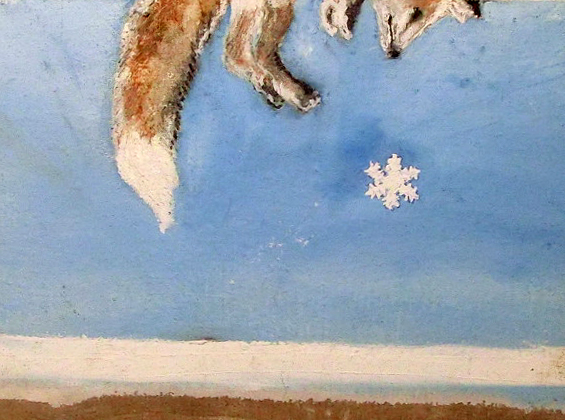 una volpe ed un fiocco di neve